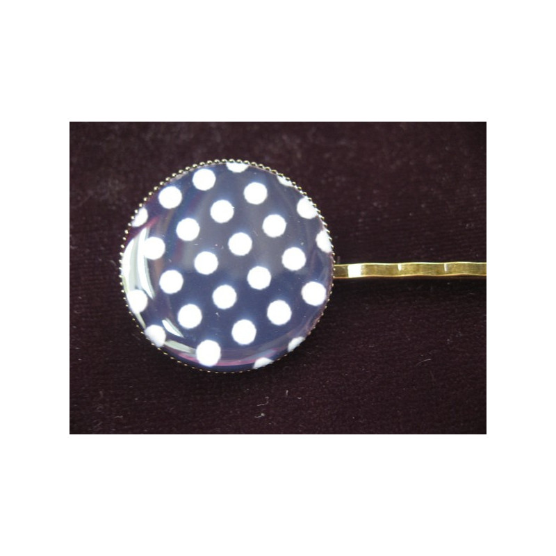 Barrette fantaisie, pois blancs, sur fond noir