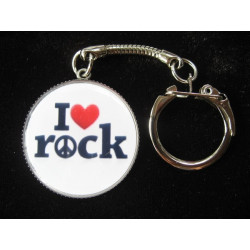 Porte-Clés vintage, I love Rock, serti en résine