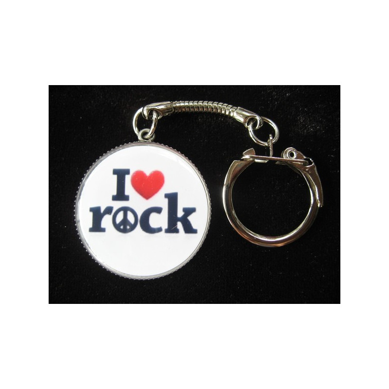 Porte-Clés vintage, I love Rock, serti en résine