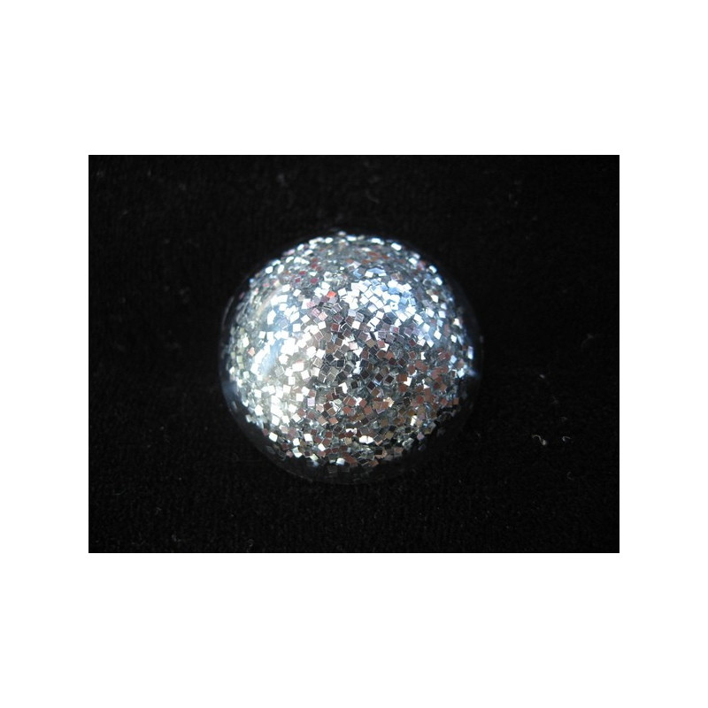 RING small cabochon, silver glitter, in resin