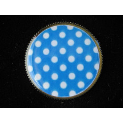 Fancy ring, white dots on a blue background, set with resin