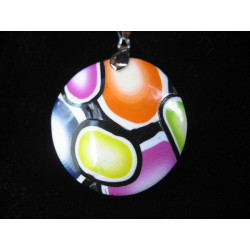 Small pop pendant, multicolored patterns, in fimo