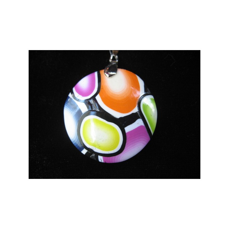 Small pop pendant, multicolored patterns, in fimo