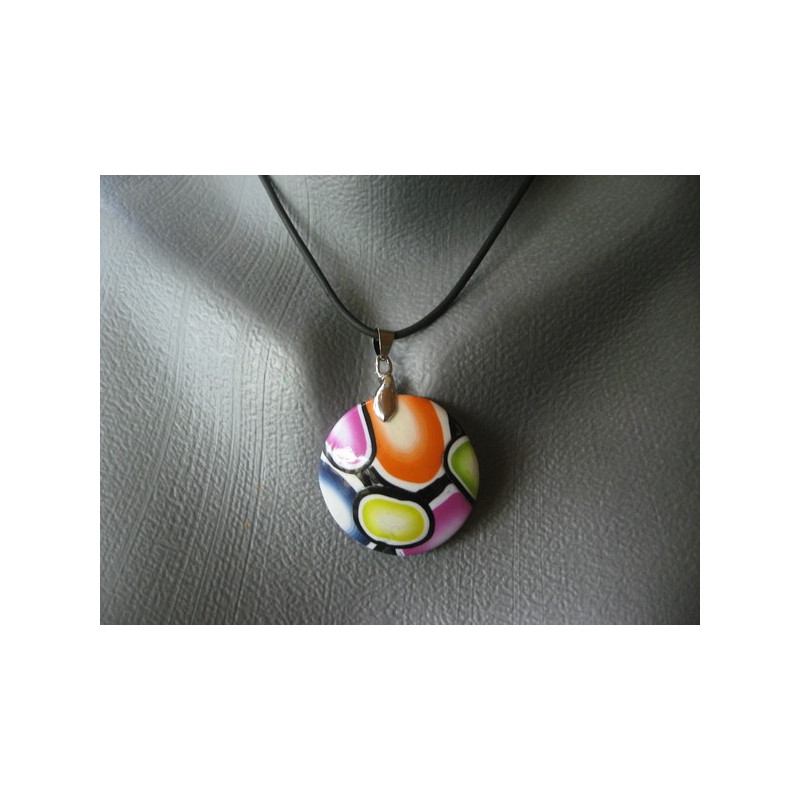 Small pop pendant, multicolored patterns, in fimo