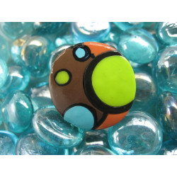 Grande bague pop, marron/verte/turquoise, en fimo