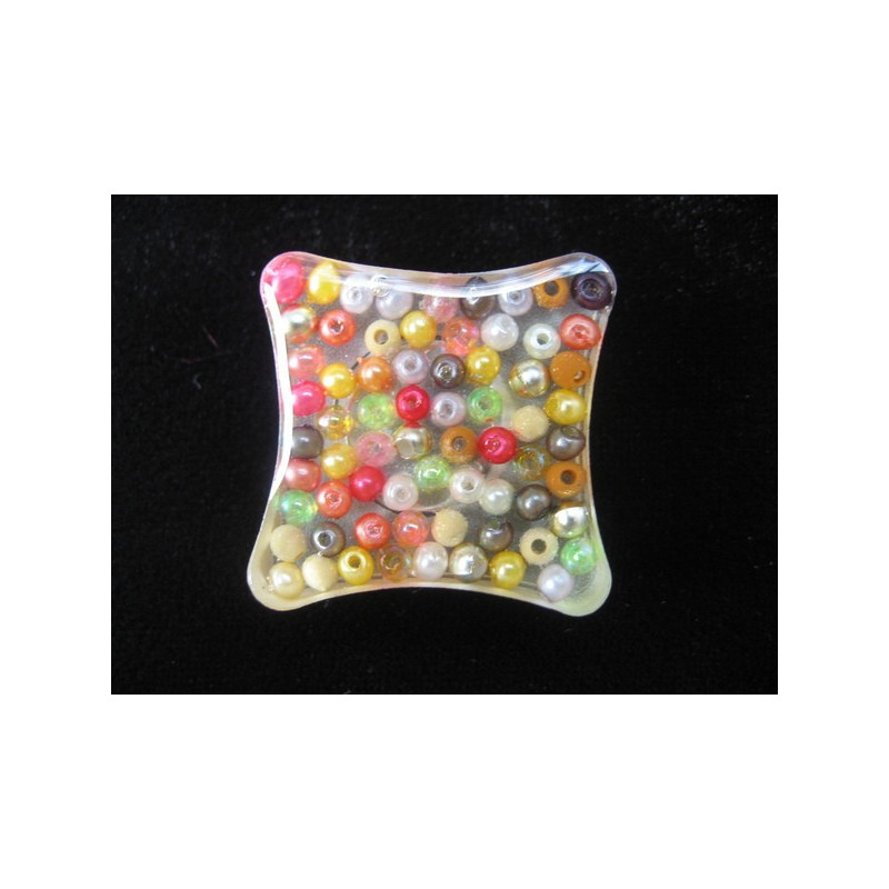 RING square, multicolored beads, resin