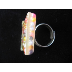 RING square, multicolored beads, resin