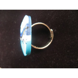 Pop ring, turquoise / blue, in Fimo