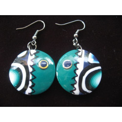 Boucles d'oreilles pop, vertes/blanches, en Fimo
