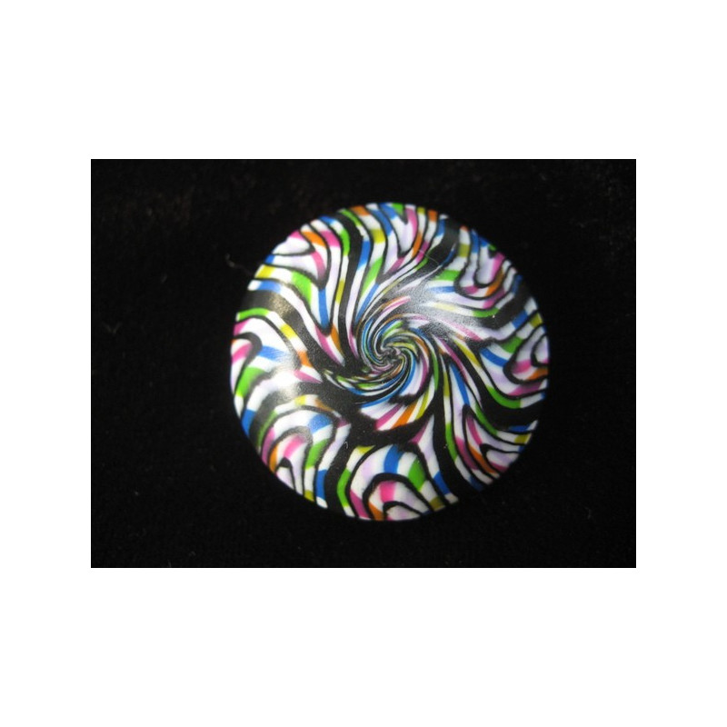 Bague cabochon, spirale noire/multicolore, en Fimo