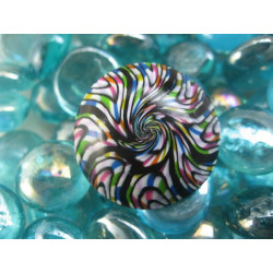 Bague cabochon, spirale noire/multicolore, en Fimo