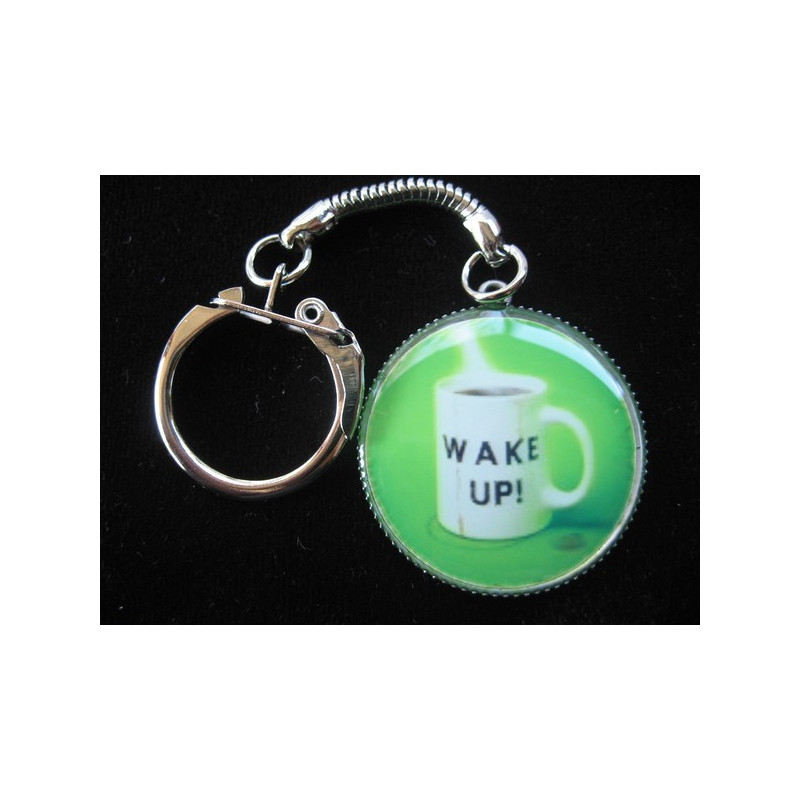 Fancy Key Ring, Wake Up, Set in Resin