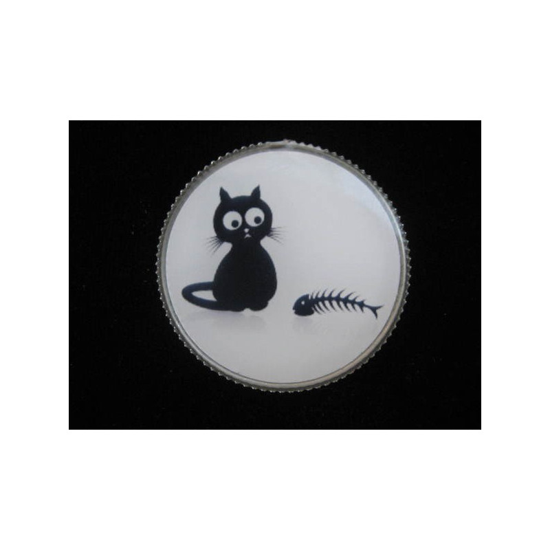 MAGNET fantaisie, Chat et arête de poisson, serti en résine