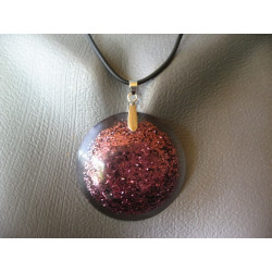 Cabochon pendant, purple sequins, resin