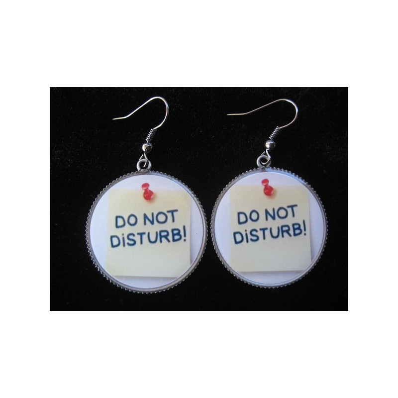 Earrings, Do not Disturb, set in resin