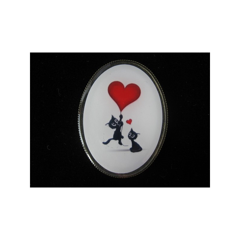 Oval brooch, Cats in love, set with resin