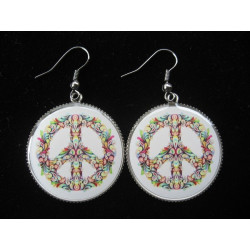 Boucles d'oreilles, Peace and Love multicolore, serties en résine