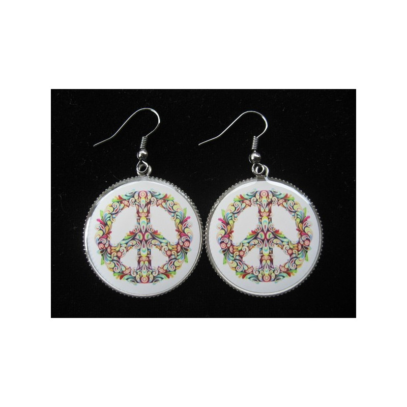 Multicolored Peace and Love Resin Set Earrings