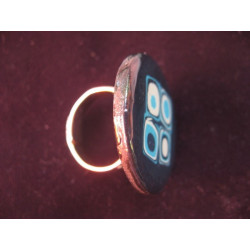 Graphic ring, black / turquoise mosaic, in Fimo