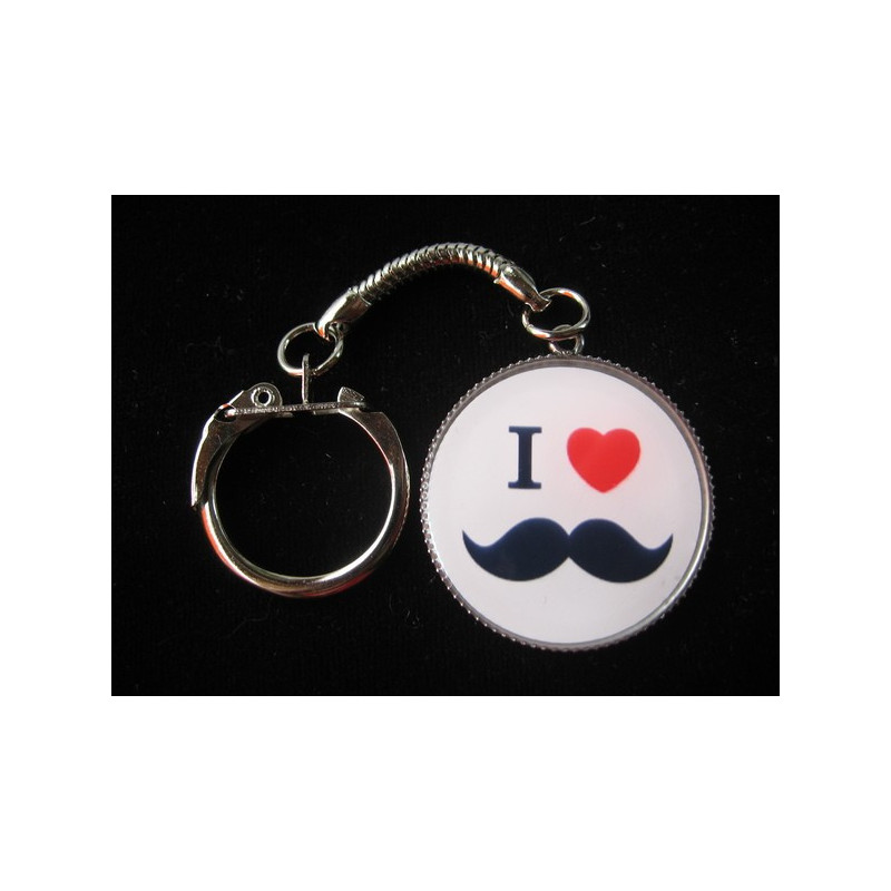 Fancy key ring, Love moustache, set in resin