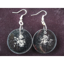 Earrings, silver microbeads on black resin
