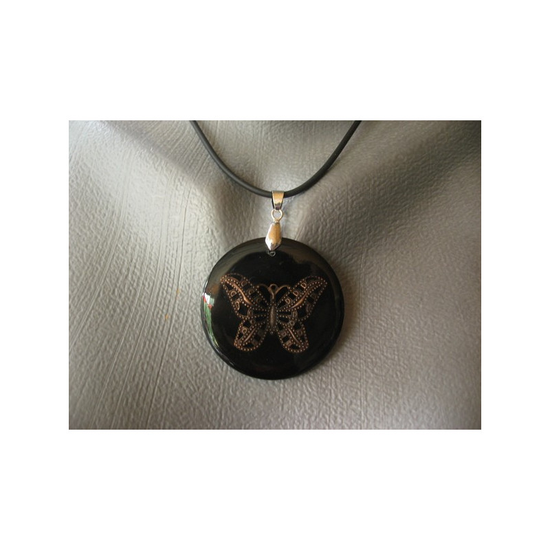 Fantasy pendant, Butterfly, on black resin