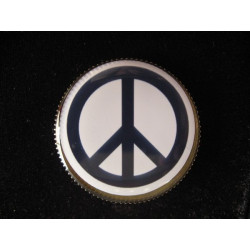 Vintage brooch, peace and love on a white background, set with resin