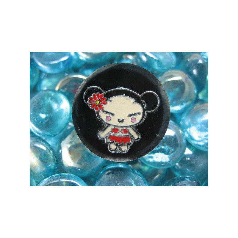 Kawaii RING, japanese doll, on black resin