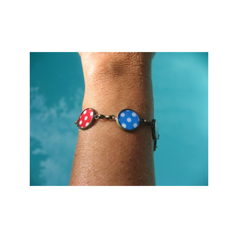 BRACELET with small cabochons, white dots on a colored background