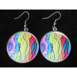 Pop earrings, multicolored patterns, set in resin