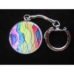 Keychain graphic, multicolored patterns, set in resin