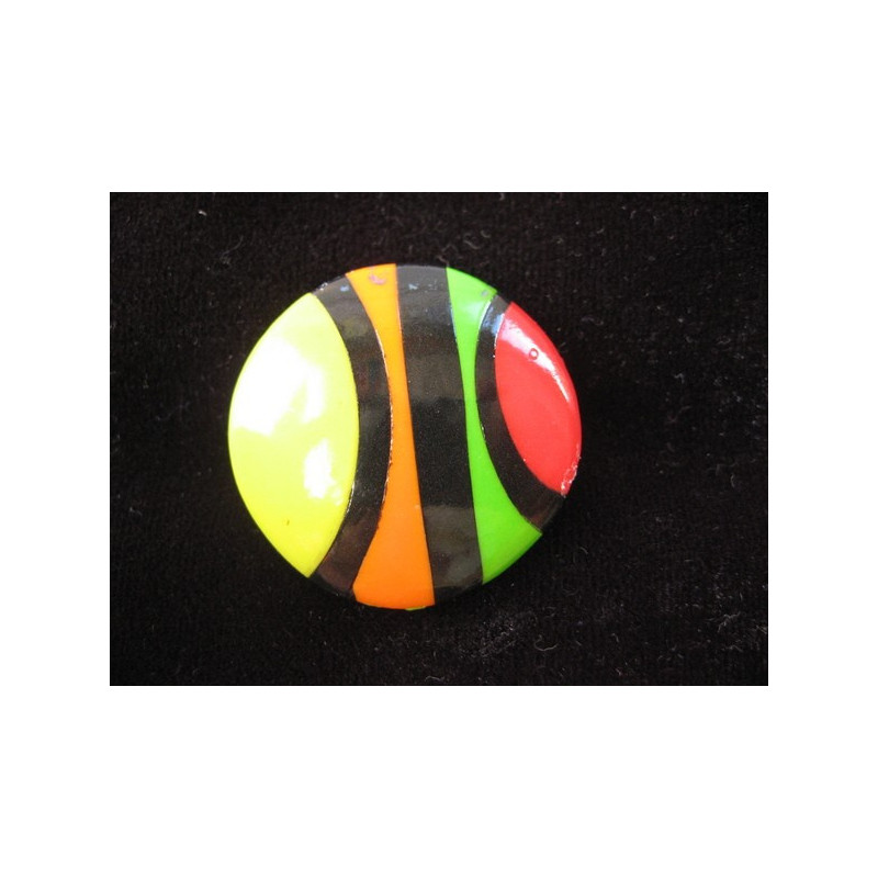 Grande bague pop, noire/multicolore, en fimo