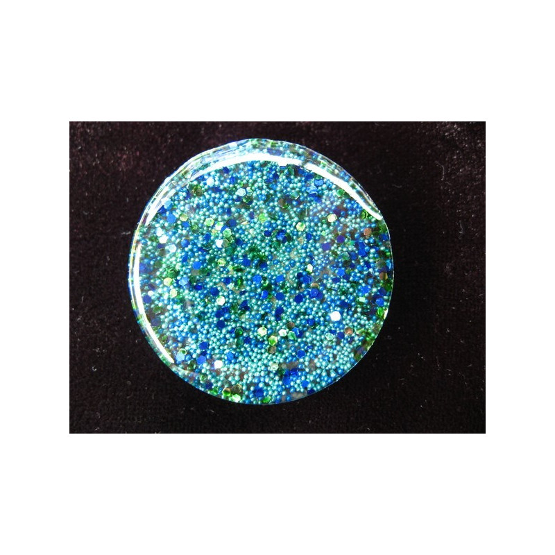 Large fancy ring, blue/green microbeads, resin