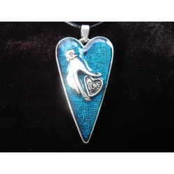 Zen pendant, love gesture, on blue resin background