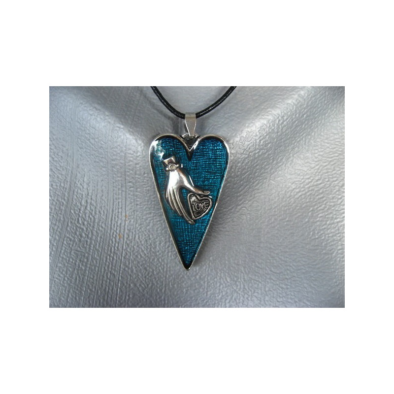  Pendentif Zen, Geste d'amour, sur fond bleu en résine