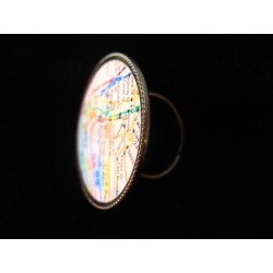 Vintage RING, New York City metro map, set in resin