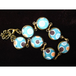 Bracelet small cabochons, orange / turquoise / brown dots