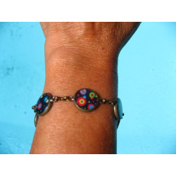 BRACELET small cabochons, multicolored polka dots on a black background