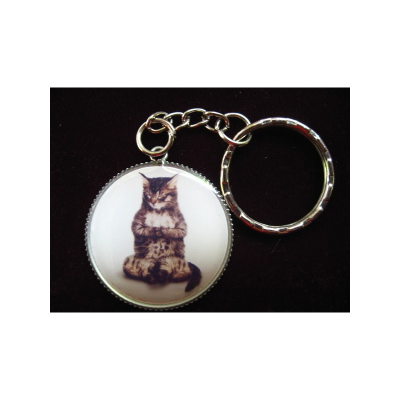 Fancy Keychain, Zen Cat, Set in Resin