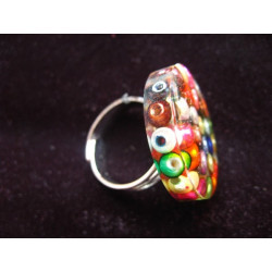 Small round resin ring multicolored pearls