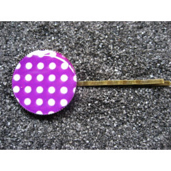 Barrette fantaisie, pois blancs, sur fond prune