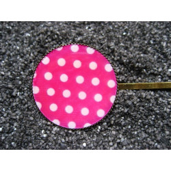 Barrette fantaisie, pois blancs, sur fond fuchsia