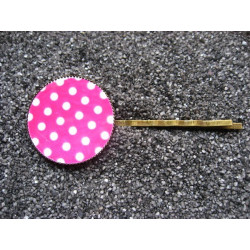 Barrette fantaisie, pois blancs, sur fond fuchsia