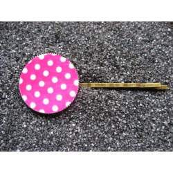 Barrette fantaisie, pois blancs, sur fond fuchsia