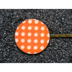 Barrette fantaisie, pois blancs, sur fond orange