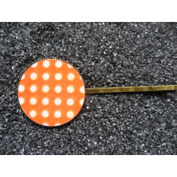 Barrette fantaisie, pois blancs, sur fond orange