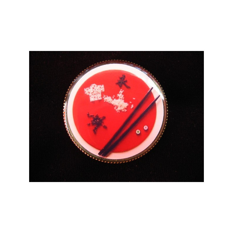 Vintage BROOCH, Japan and Sushi flag, set in resin