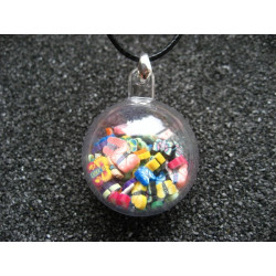 Bubble pendant, colorful multicolored butterflies