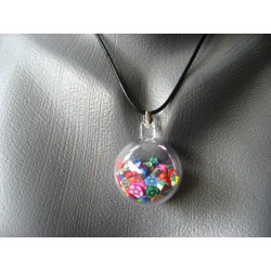 Bubble pendant, colorful multicolored flowers
