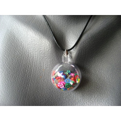 Pendentif bulle, fleurs multicolores mobiles